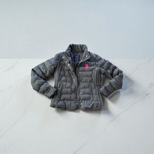 U.S. Polo Assn. Charcoal Puffer Jacket with Pink Logo